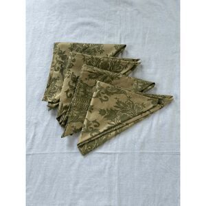 Cloth Table Napkins Set of Four, Beige & Olive Green, 20 20 Inches